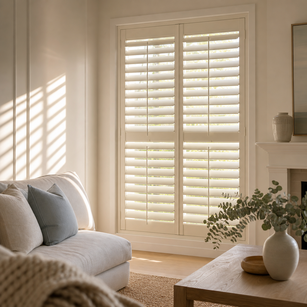 Ivory plantation shutters