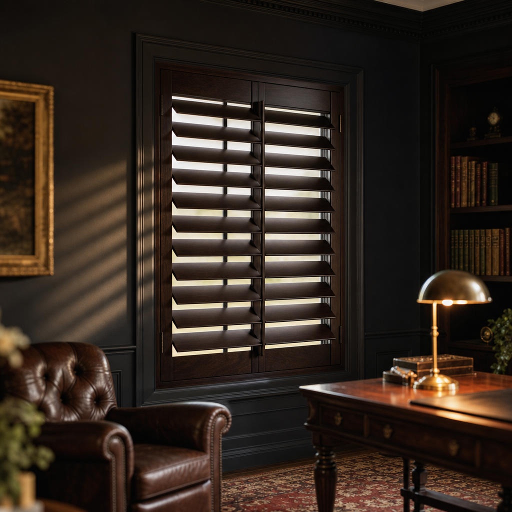 Espresso plantation shutters