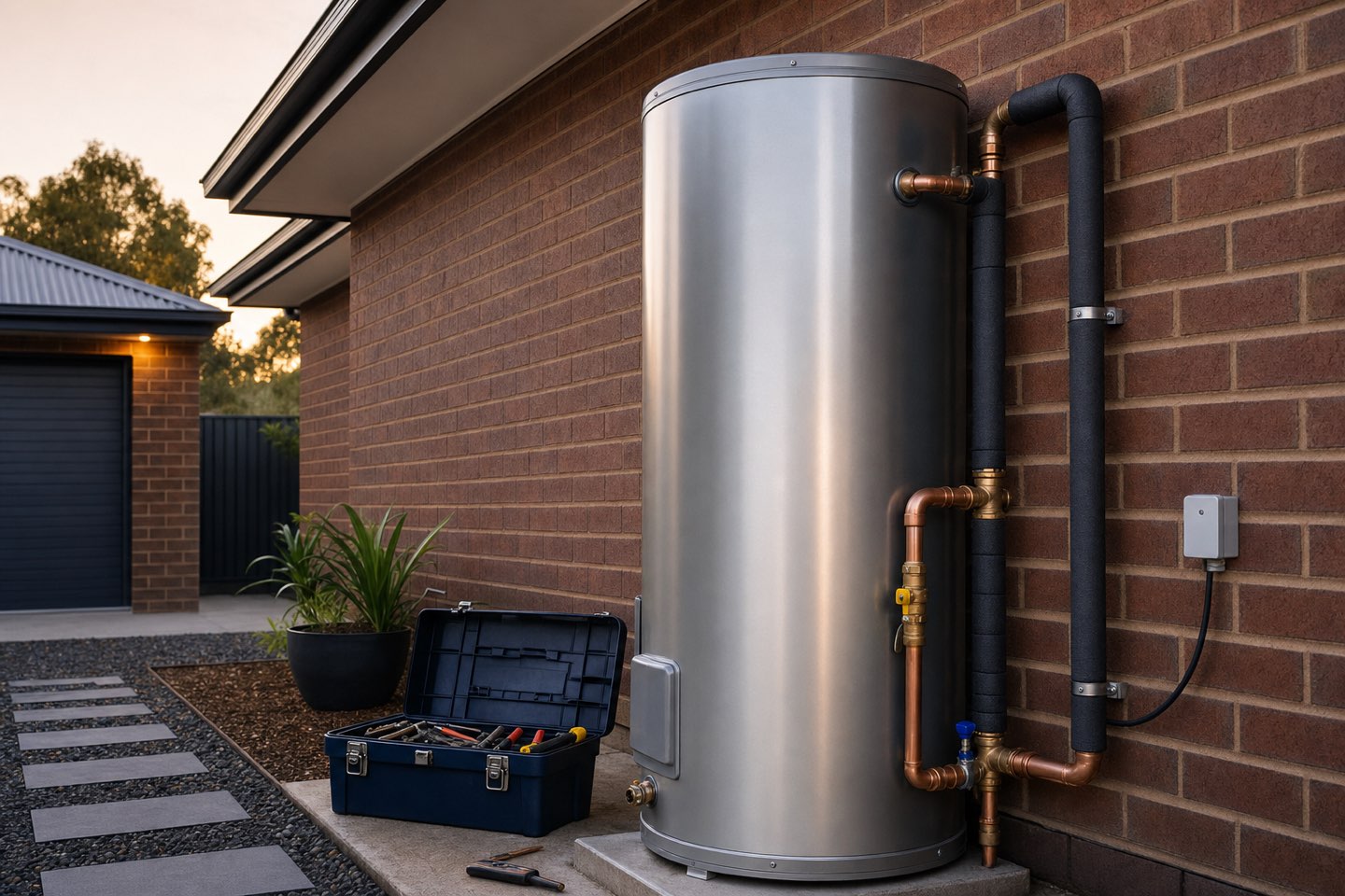 A new hot water system installed with neat copper pipework