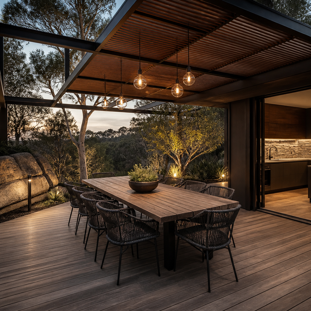 Charcoal-steel pergola — Hills District