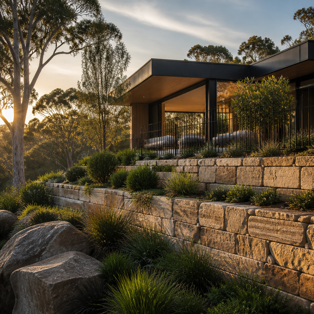 Sandstone block retaining wall — Hills District